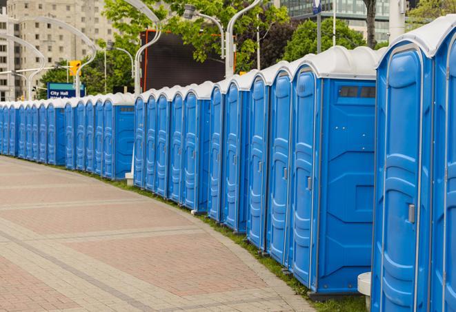 Seasonal porta potty units set up at a Cumberland, Maryland venue